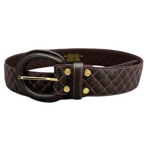 Noble Outfitters Classic Brown Leather Pink Stitching Quilted Belt Women M